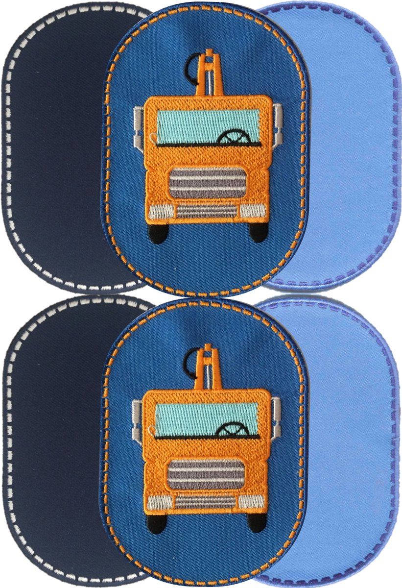 Kniestukken opstrijkbaar | Bouwtruck set van 6 patches | Zes knielapjes | blijven VAST wasbeurt na wasbeurt | @creapatch | www.creapatch.be